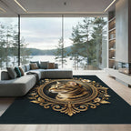 Ornate Gold Framed Tabby Cat Portrait Rug