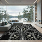 Gothic Silver Ornate Floral Arch Rug