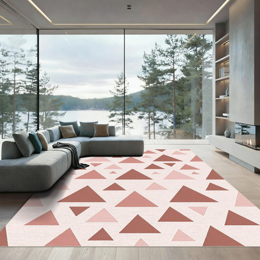 Terracotta Pink Geometric Triangles Rug