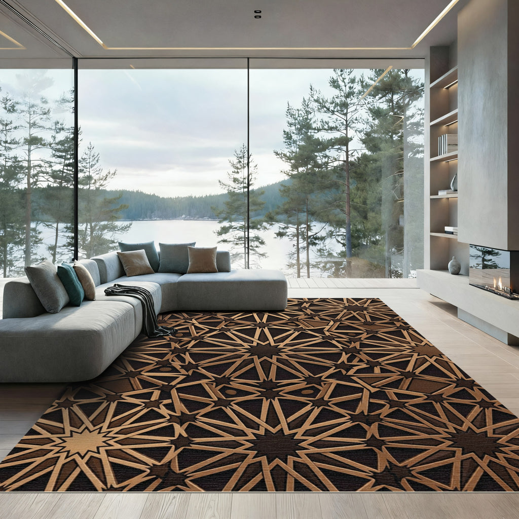Bronze Geometric Star Medallion Rug