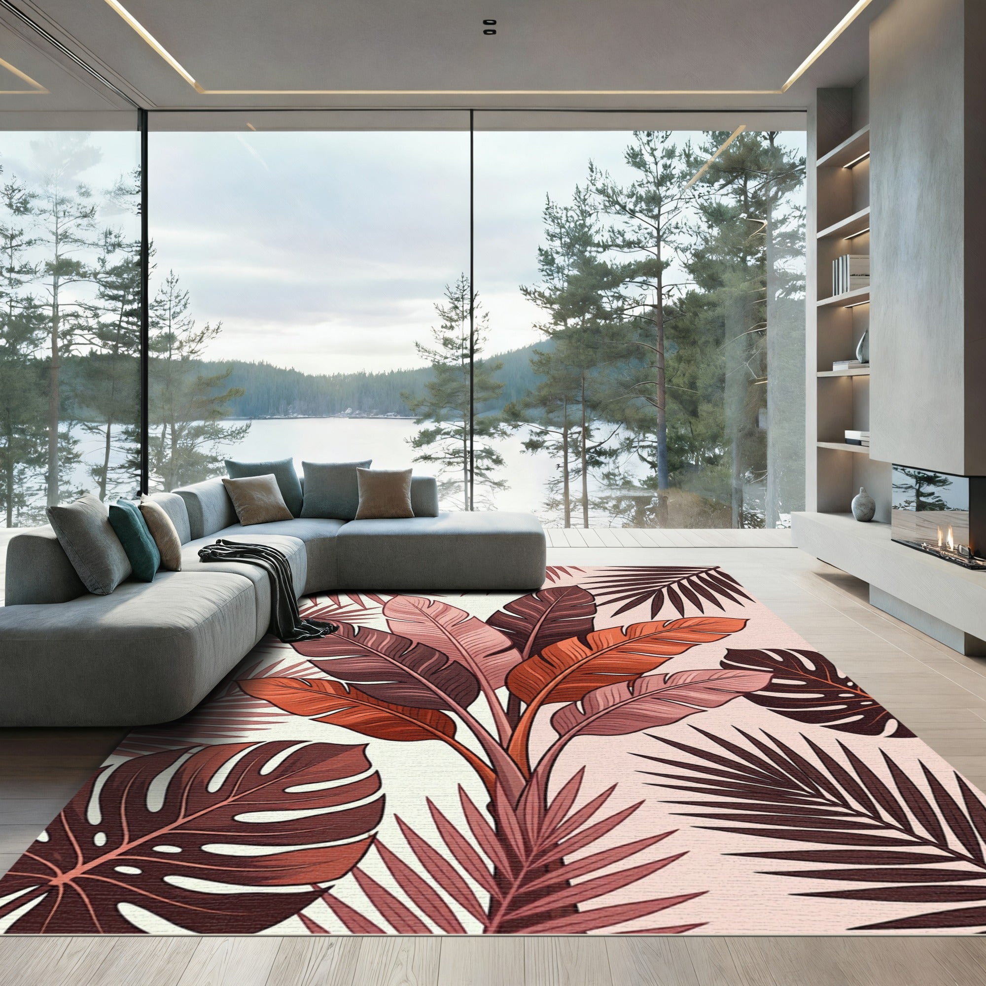 Tropical Terracotta Leaf Cluster Rug