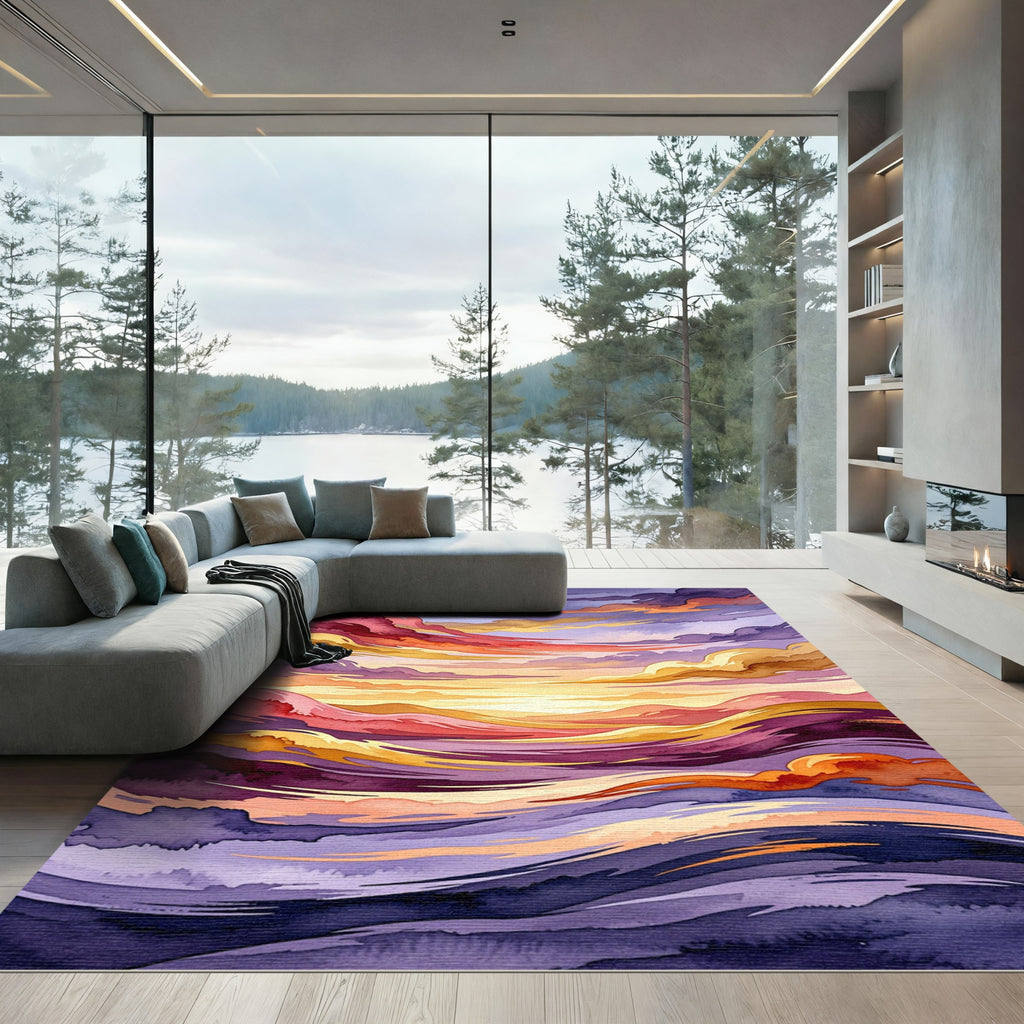 Ethereal Sunset Gradient Abstract Wave Rug
