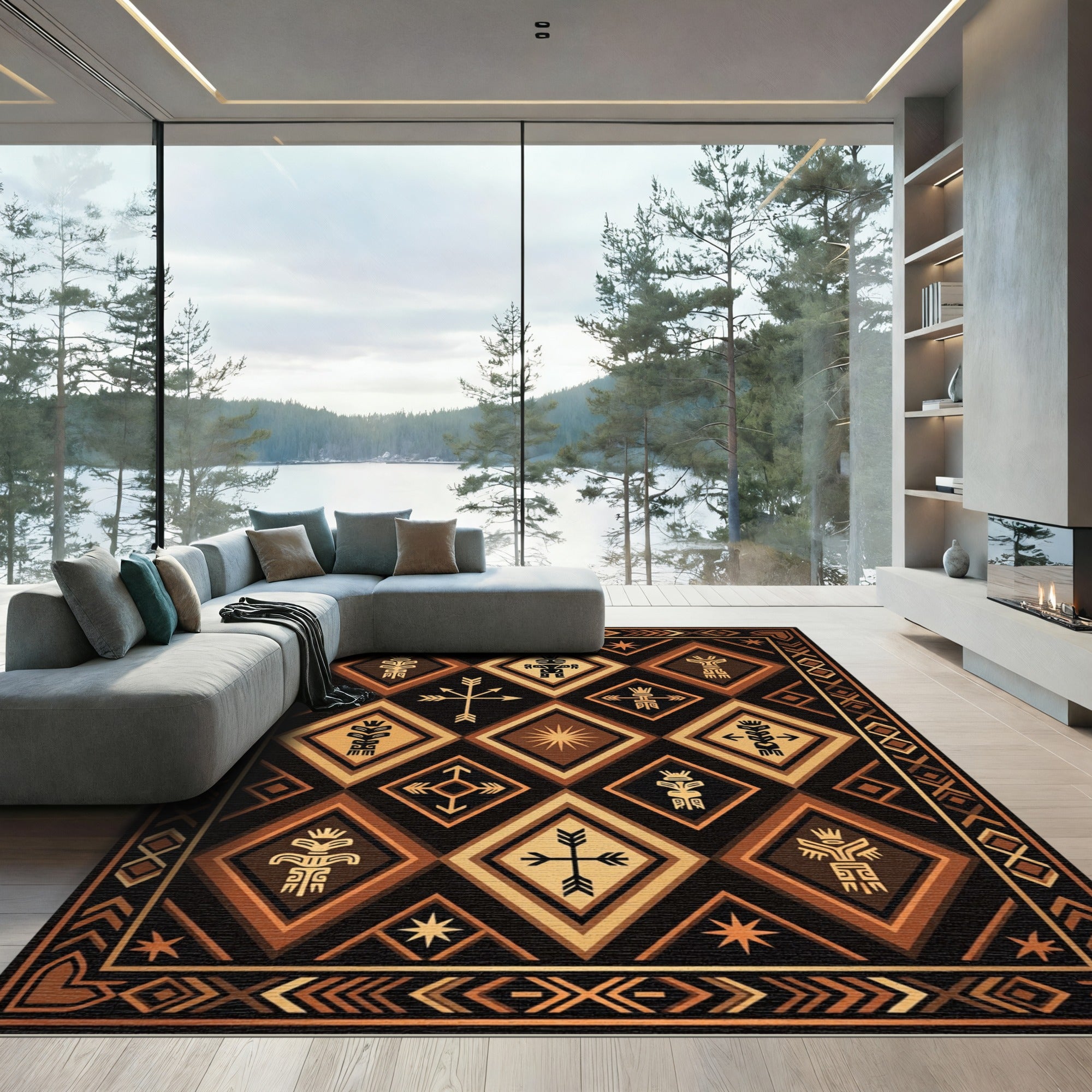 Earthy Diamond Tribal Figures Rug