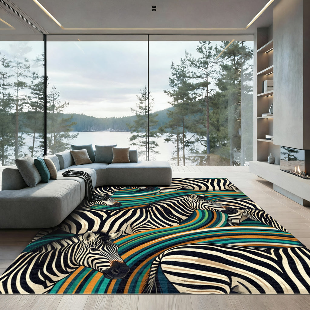 Abstract Zebra Stripes Waves Rug