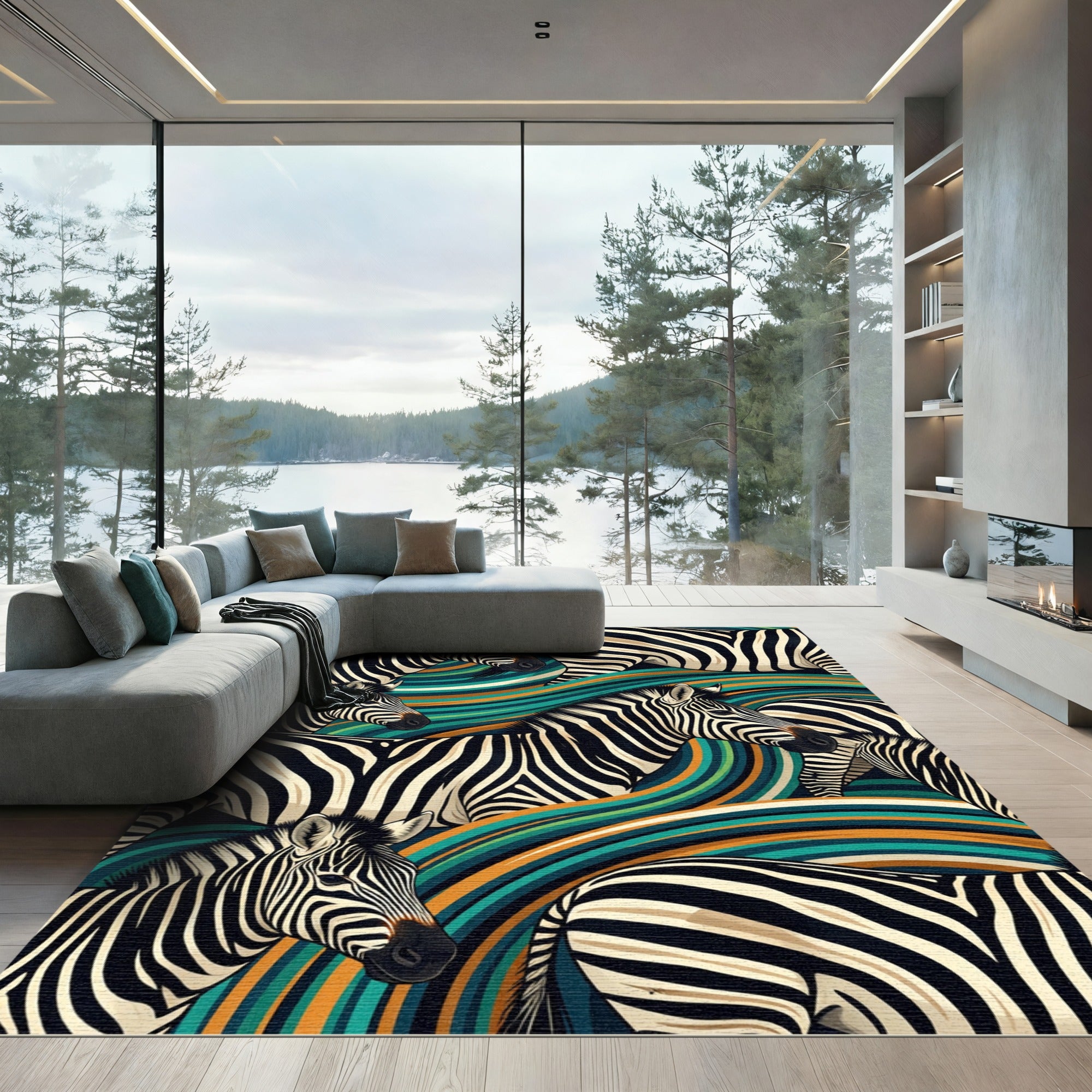 Abstract Zebra Stripes Waves Rug