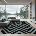 Modern Gray Black Chevron Zigzag Textured Rug