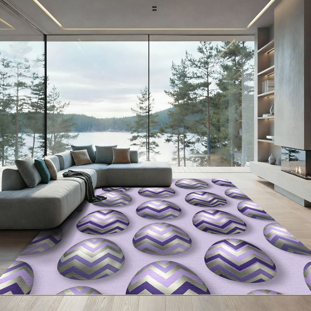 Lavender Chevron Metallic Geometric Egg Rug