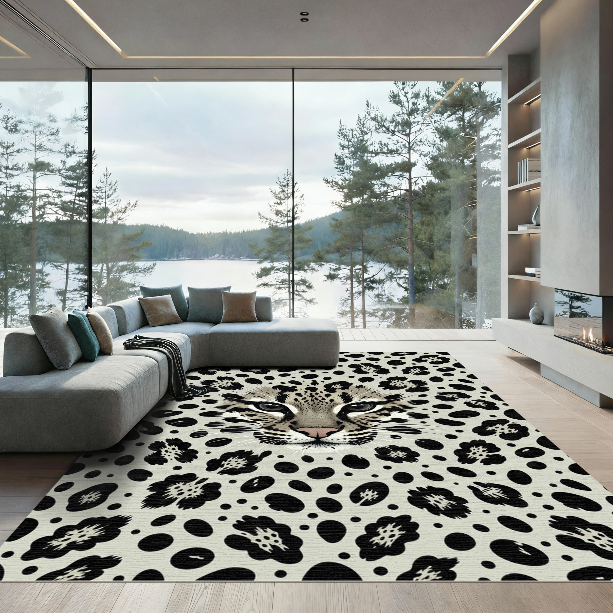 Neutral Leopard Spot Face Rug