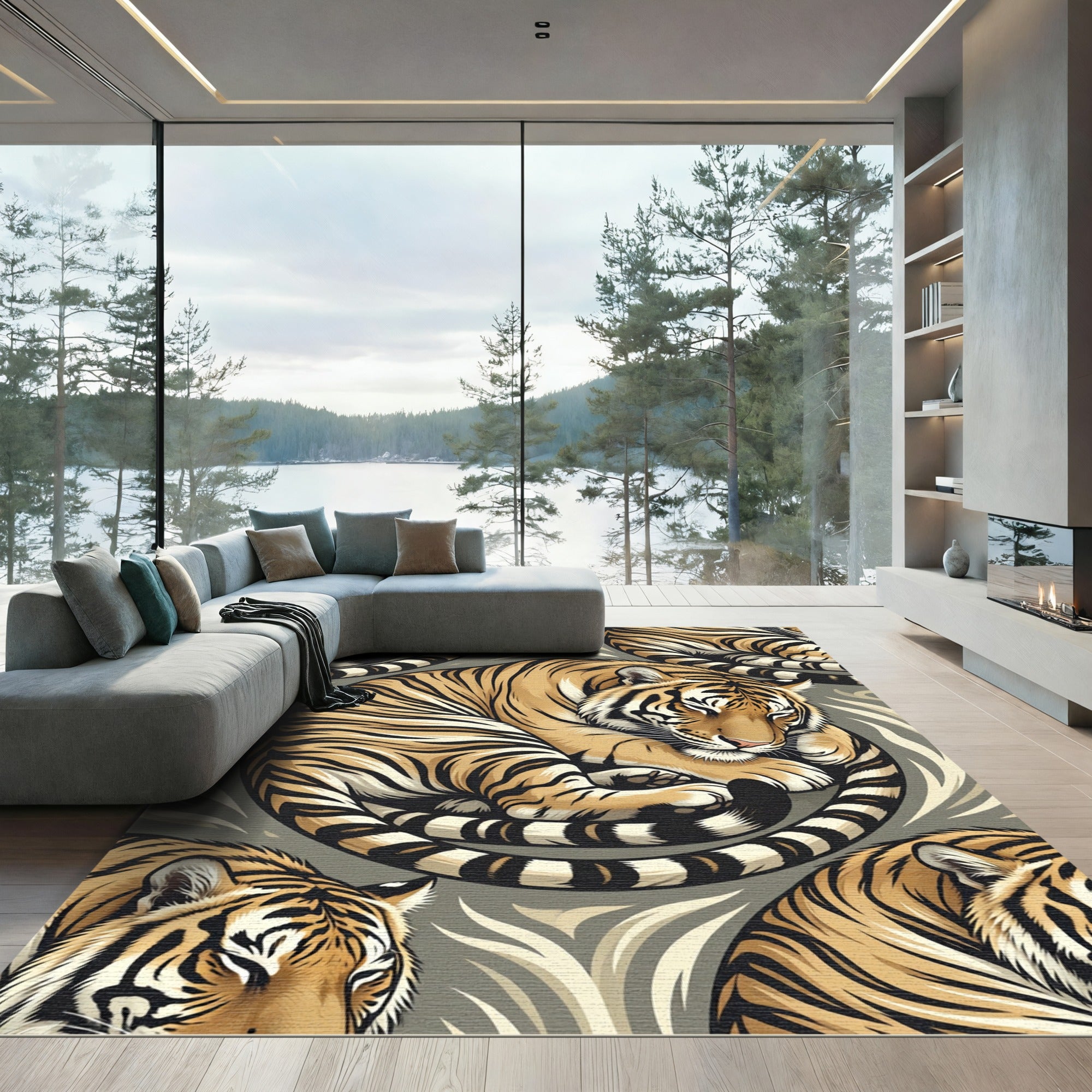Golden Tiger Swirl Repeat Artwork Rug