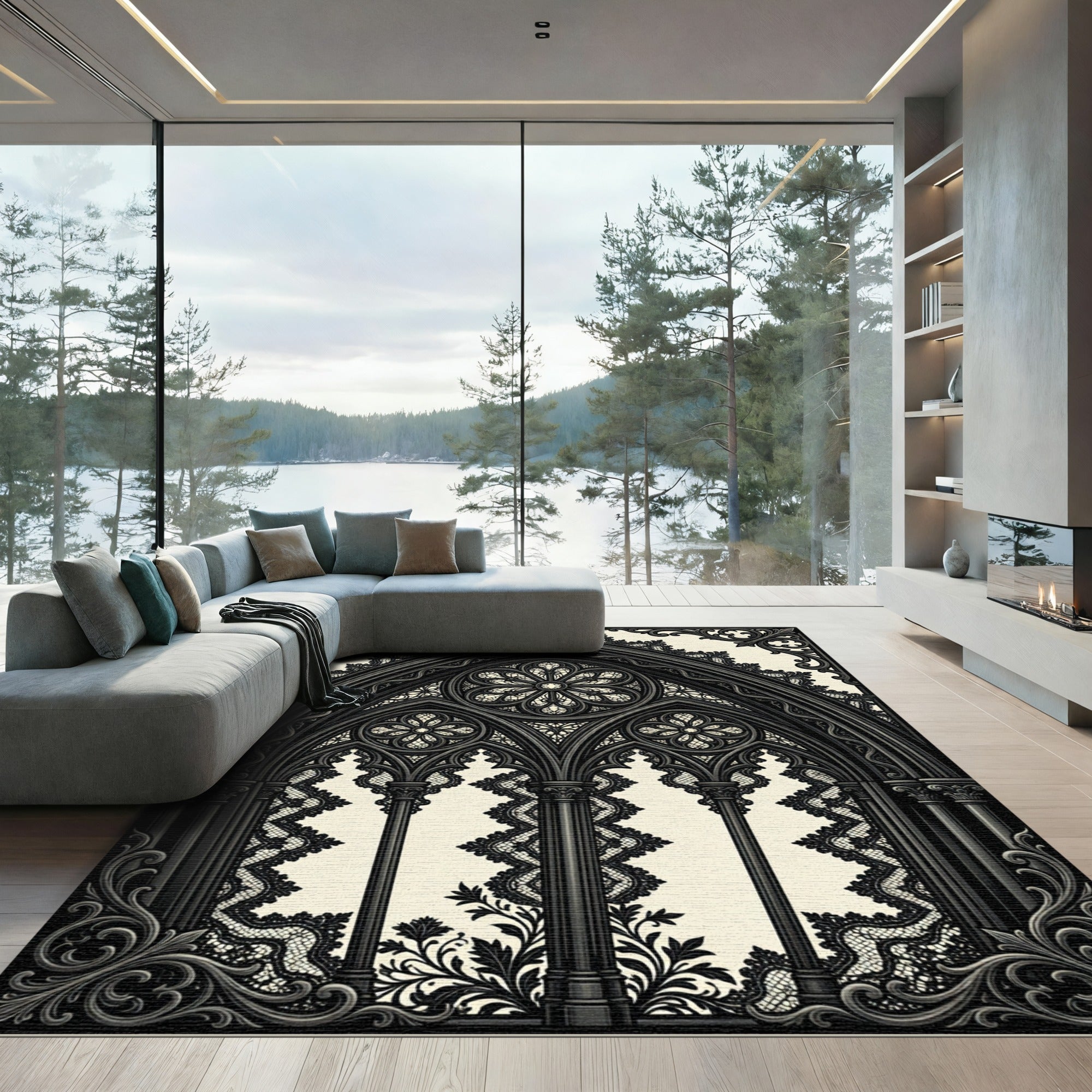 Gothic Cathedral Noir Lace Archway Rug