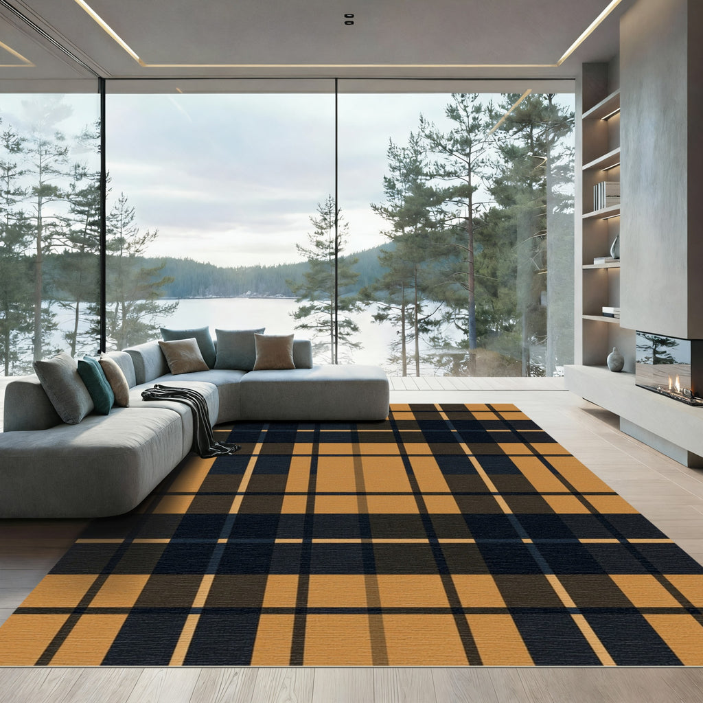 Classic Ochre and Charcoal Plaid Rug