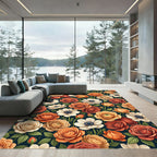 Burnt Orange Cream Blossom Floral Rug