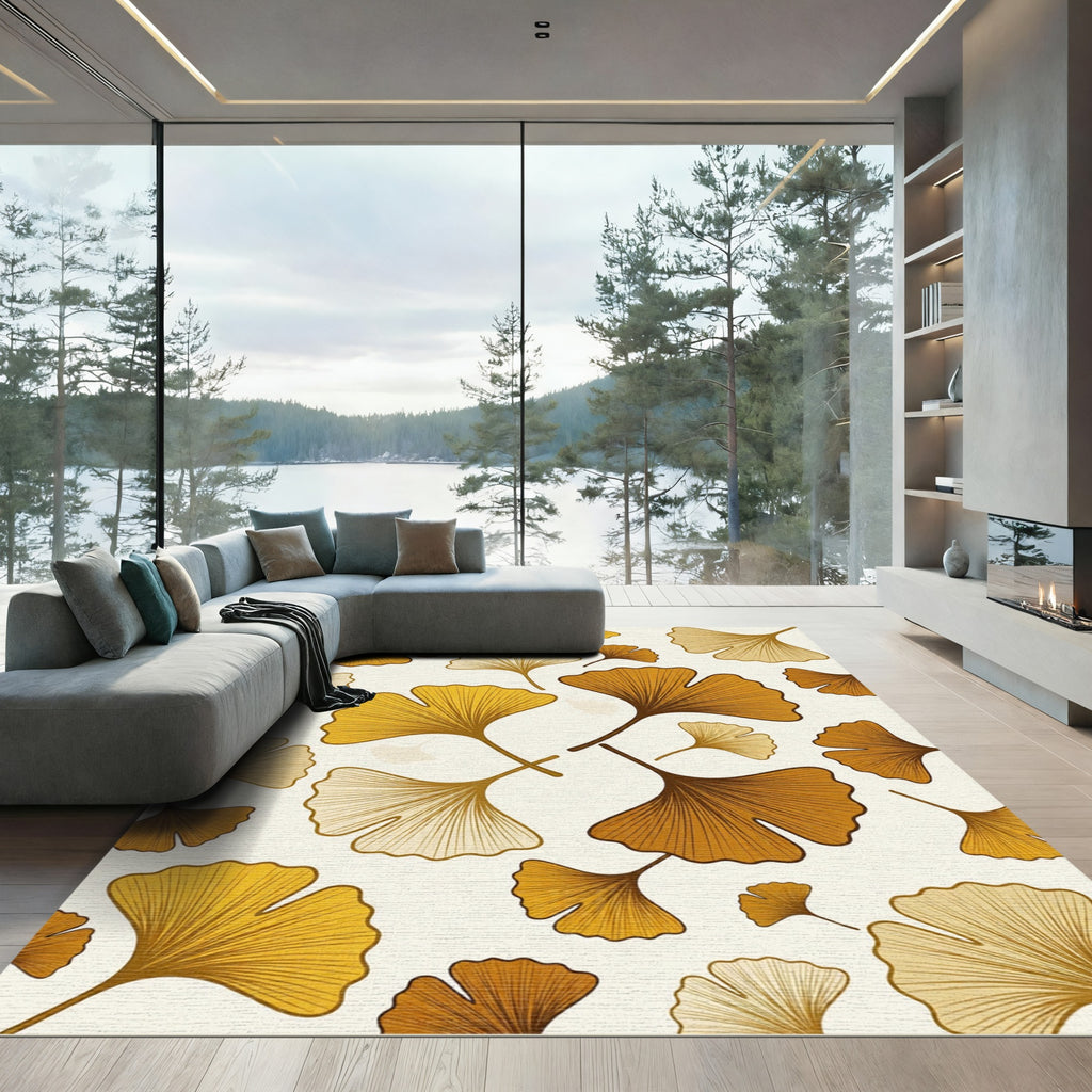 Golden Ginkgo Leaf Autumn Botanical Rug