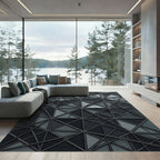 Modern Charcoal Geometric Intersecting Lattice Rug