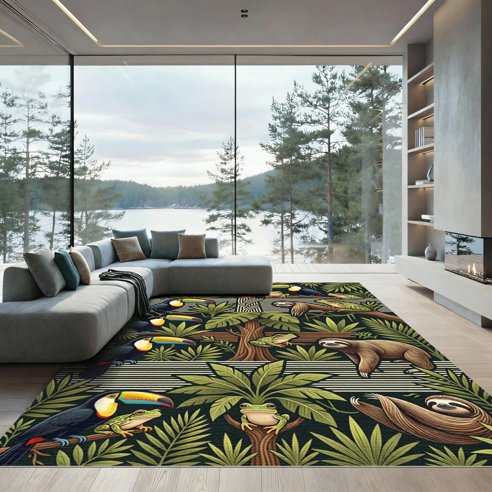 Lush Green Tropical Jungle Animal Rug