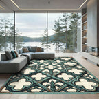 Distressed Teal Gothic Trellis Lattice Rug