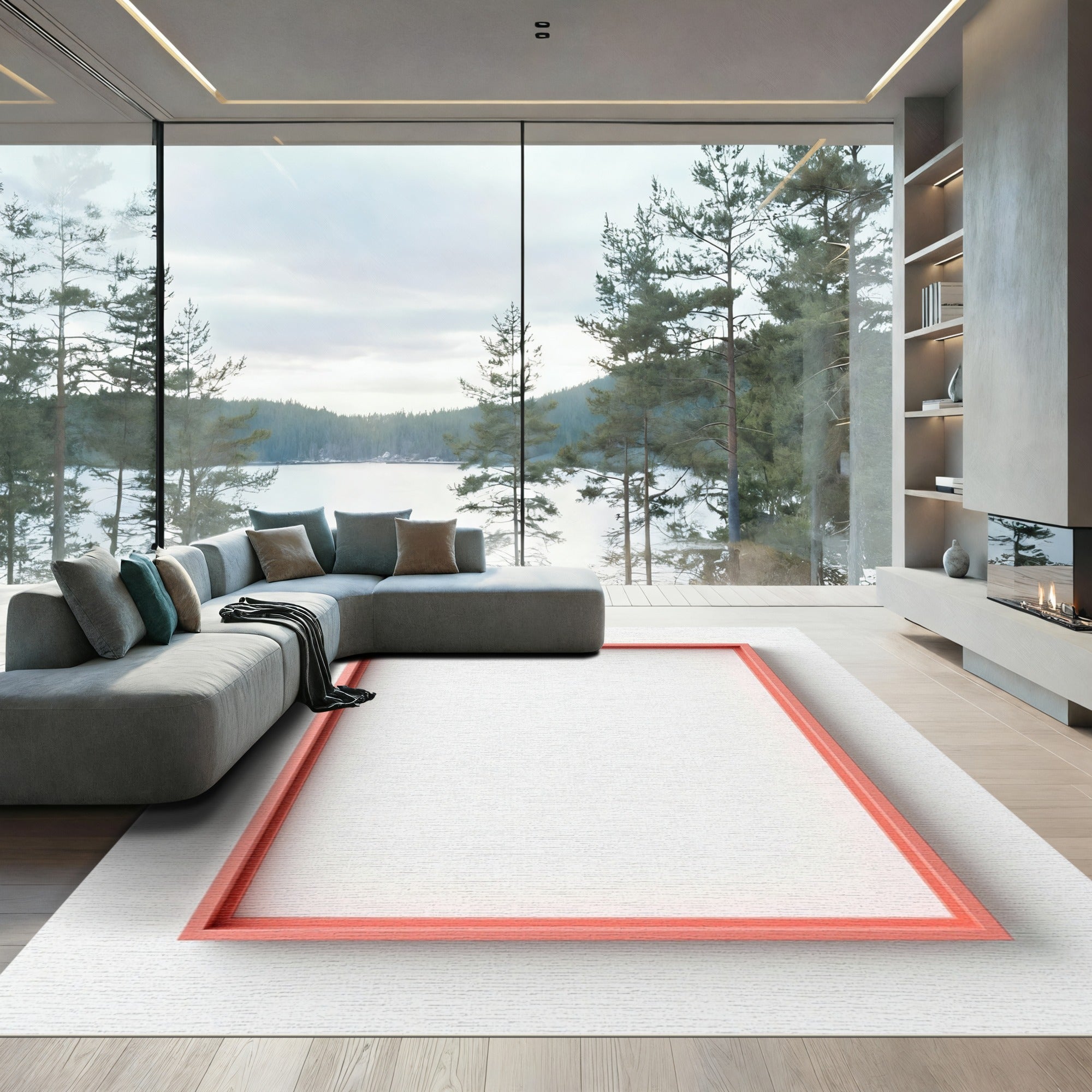 Coral Square Minimalist Frame Rug