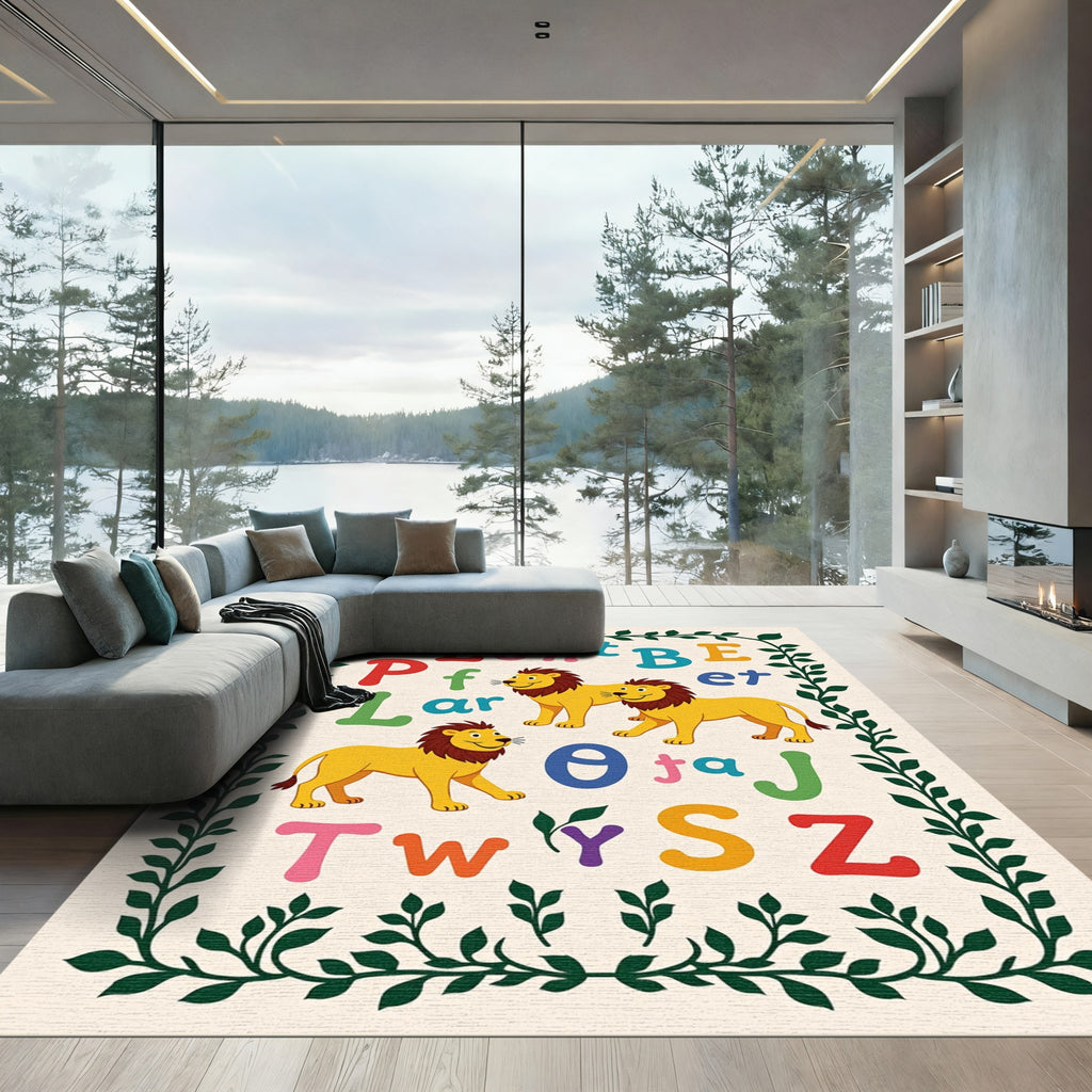 Cheerful Yellow Lion Alphabet Garland Rug