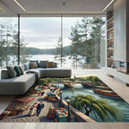 Parisian River Seine Bookstore Scene Rug