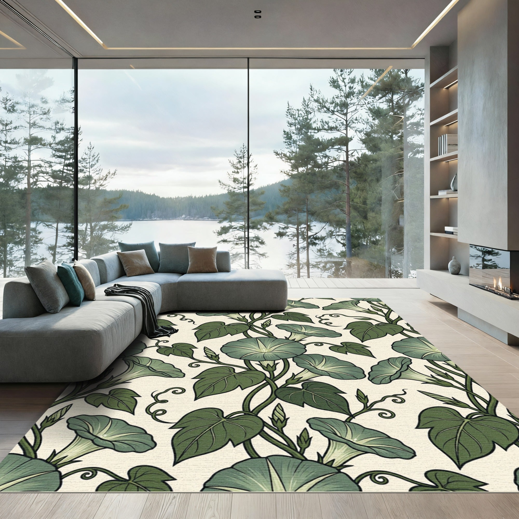 Botanical Morning Glory Sage Floral Rug
