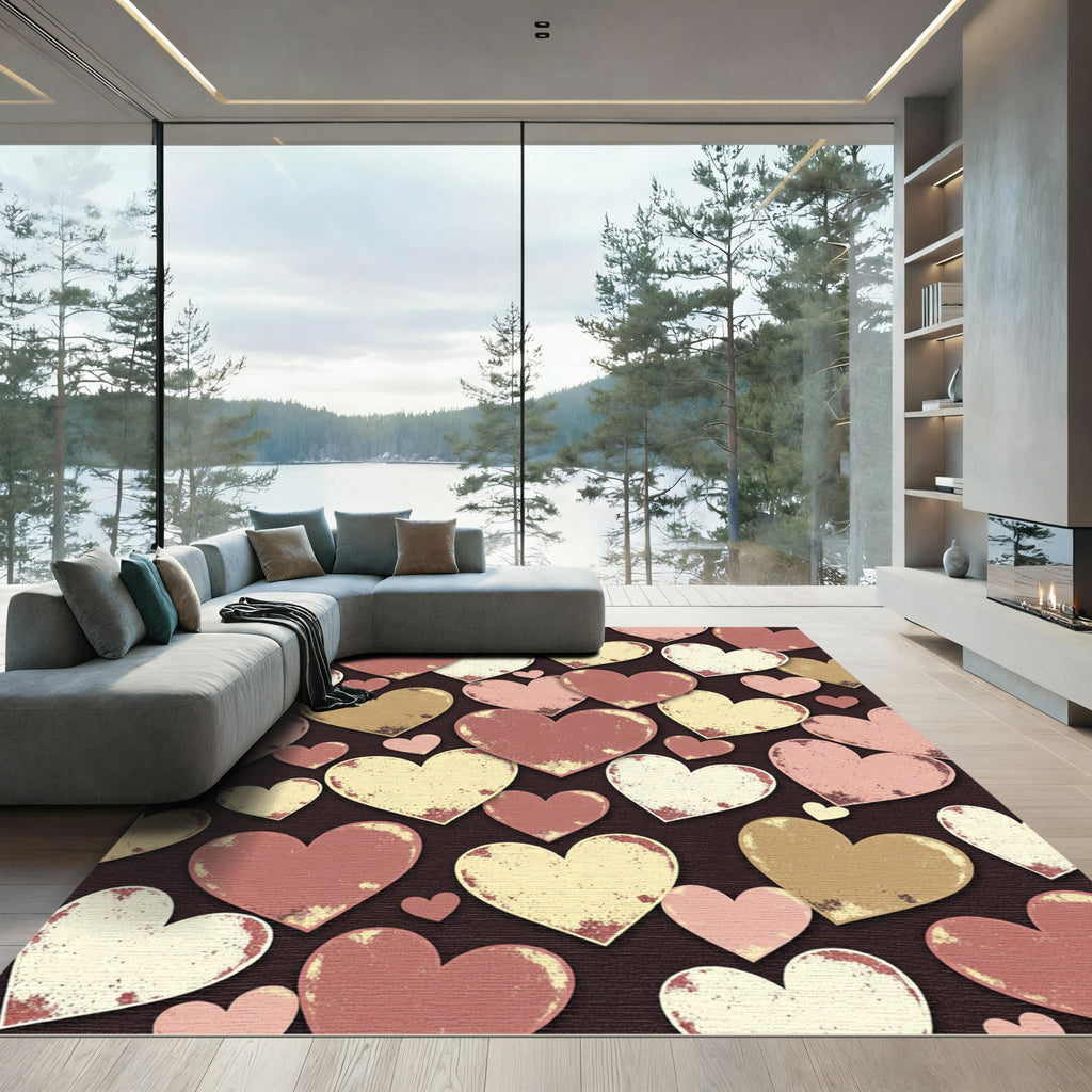 Vintage Distressed Heart Scattered Patchwork Rug