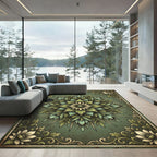 Earthy Green Floral Mandala Medallion Rug