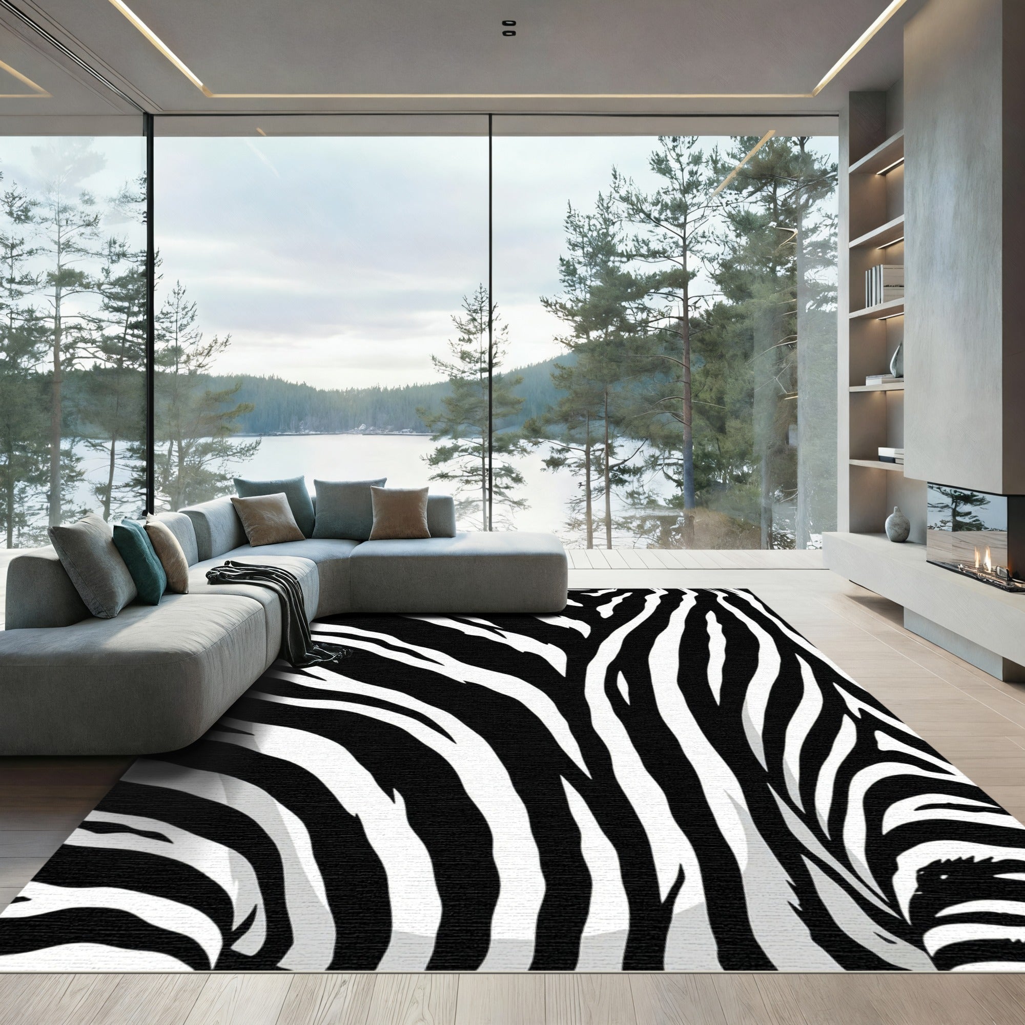 Black White Zebra Stripe Closeup Rug