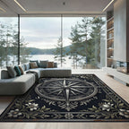 Elegant Silver Compass Floral Medallion Rug