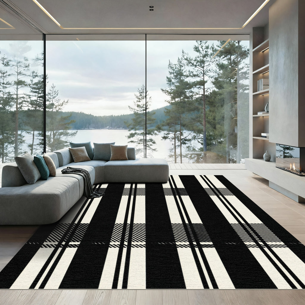 Bold Black and White Plaid Rug