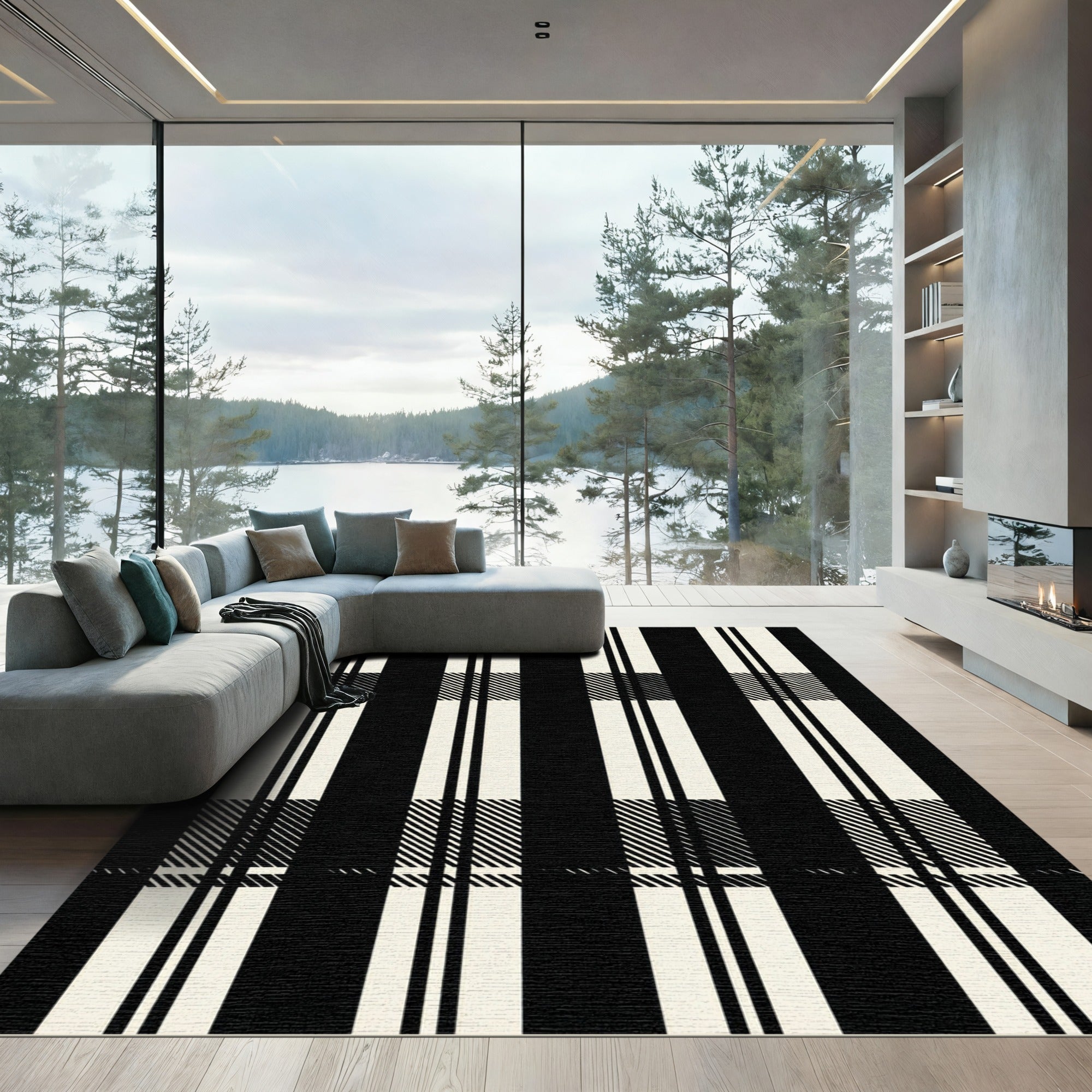 Bold Black and White Plaid Rug