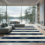 Navy Blue Coastal Seashell Striped Rug