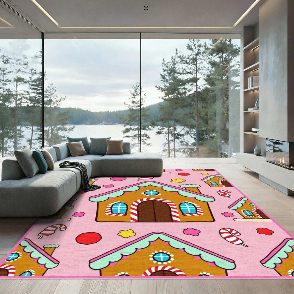 Whimsical Gingerbread Cottage Candy Pattern Rug