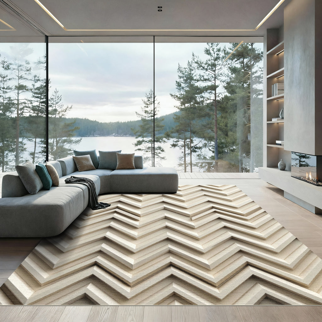 Light Beige Chevron Layered Rug