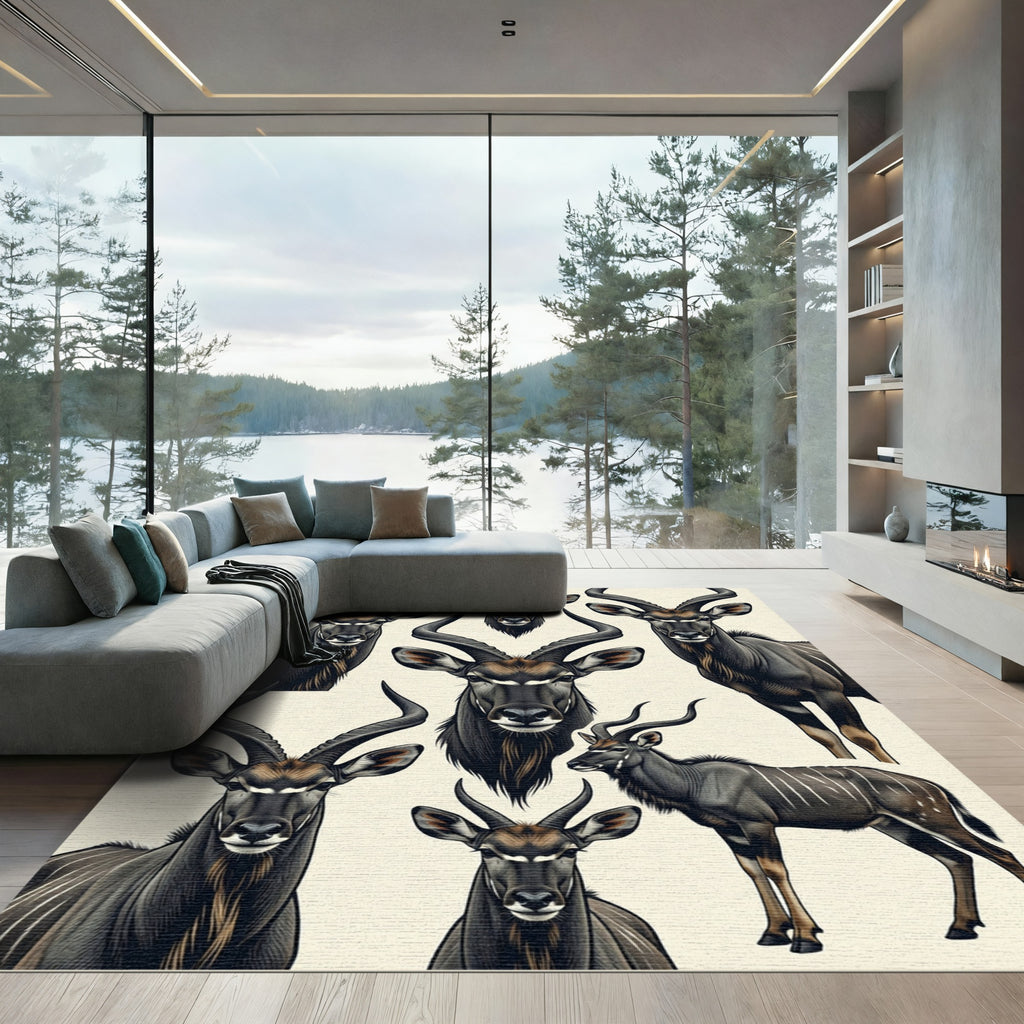 Earthy Gray Antelope Animal Portrait Rug