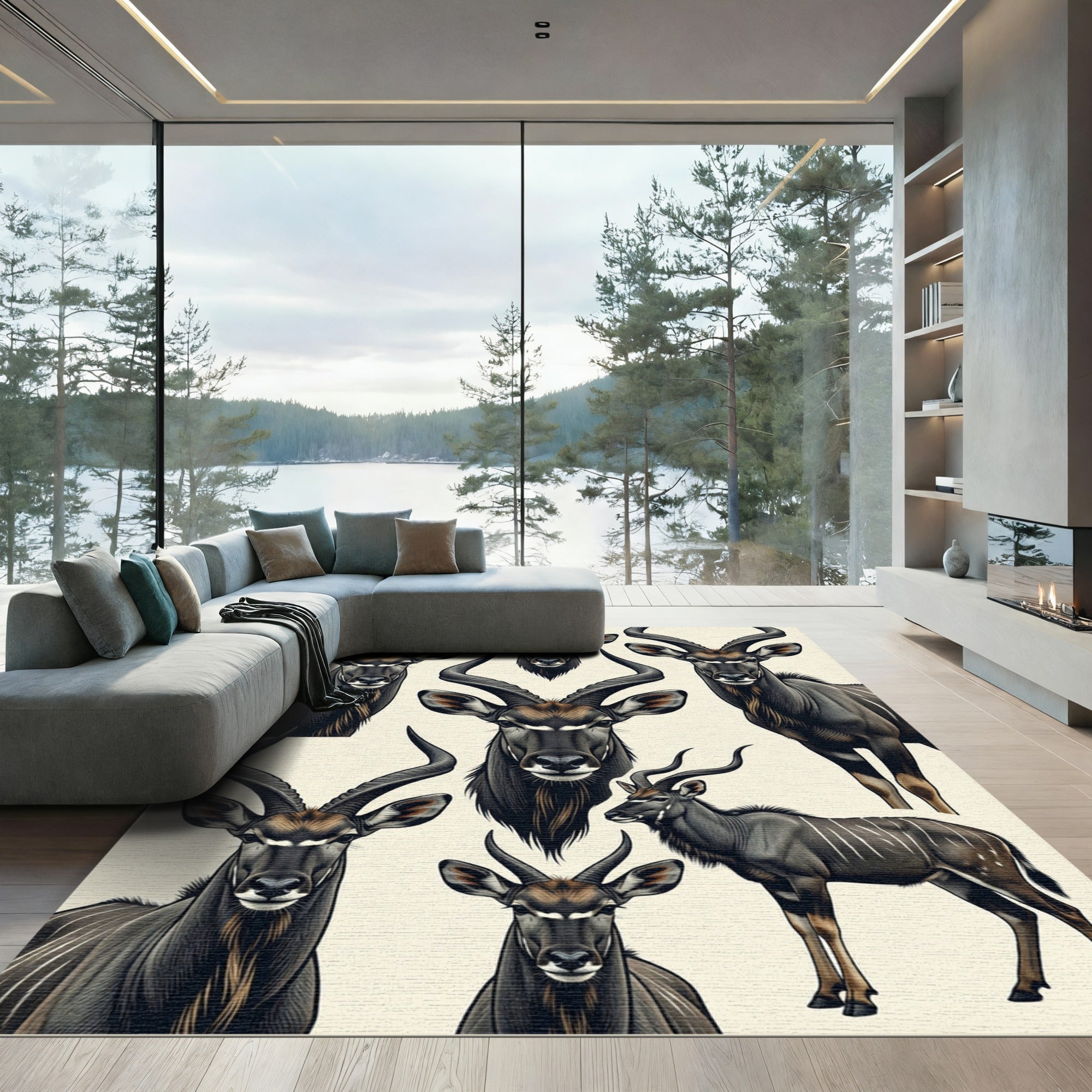 Earthy Gray Antelope Animal Portrait Rug