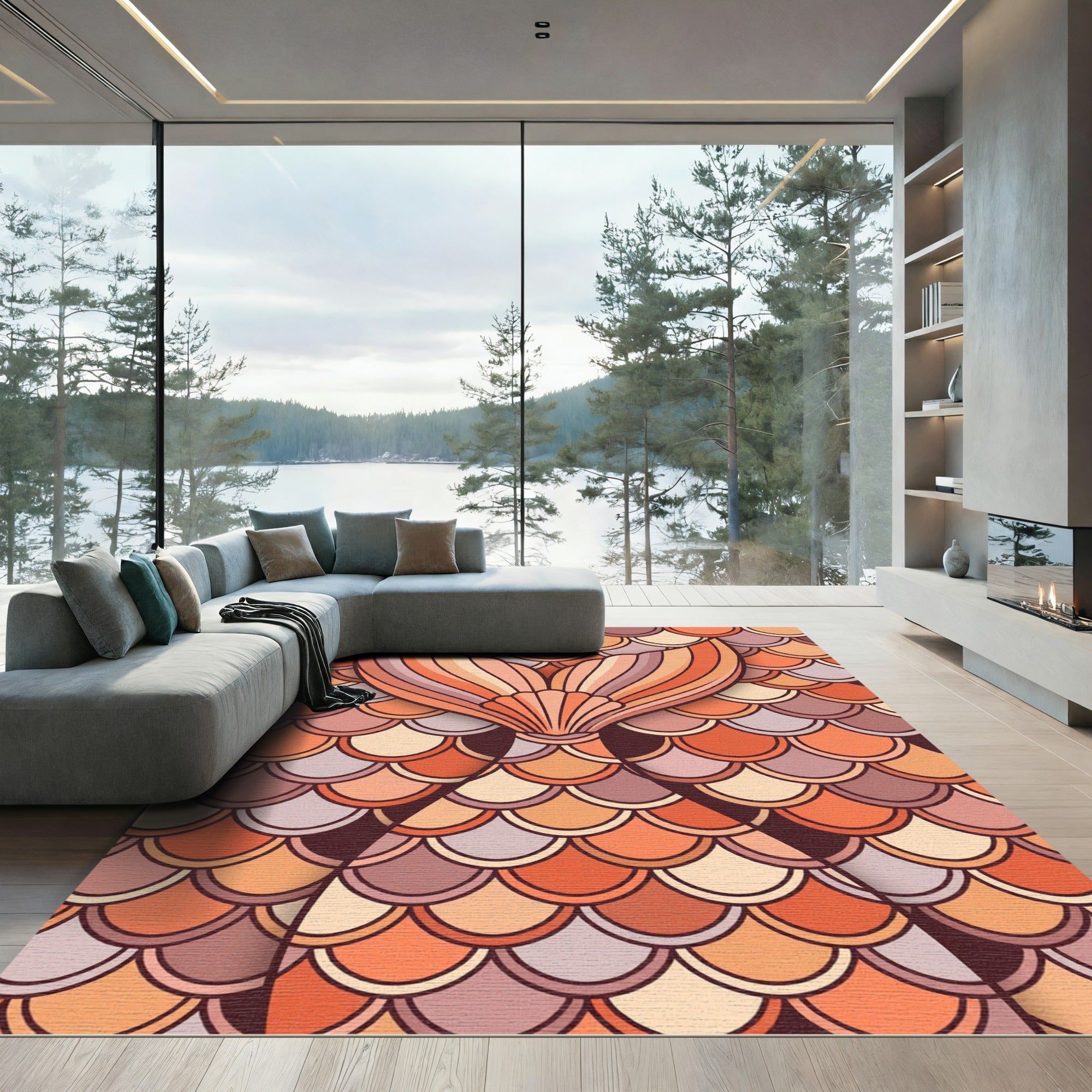 Art Deco Mermaid Scale Coral Tail Rug