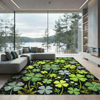 Whimsical Green Botanical Lucky Clover Field Rug