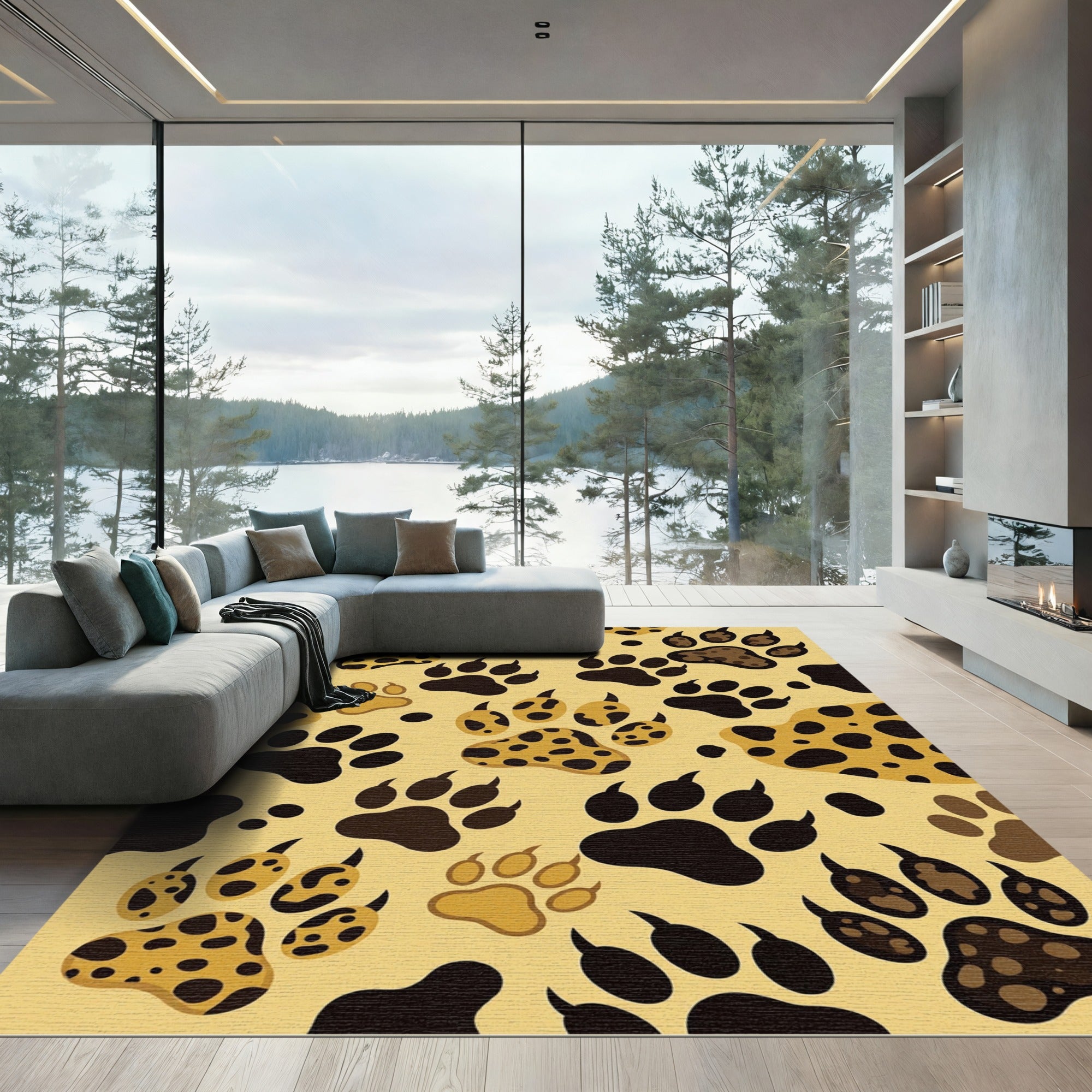Wild Leopard Print Animal Footprints Rug