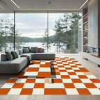 Orange and White Checkerboard Geometric Composition Rug