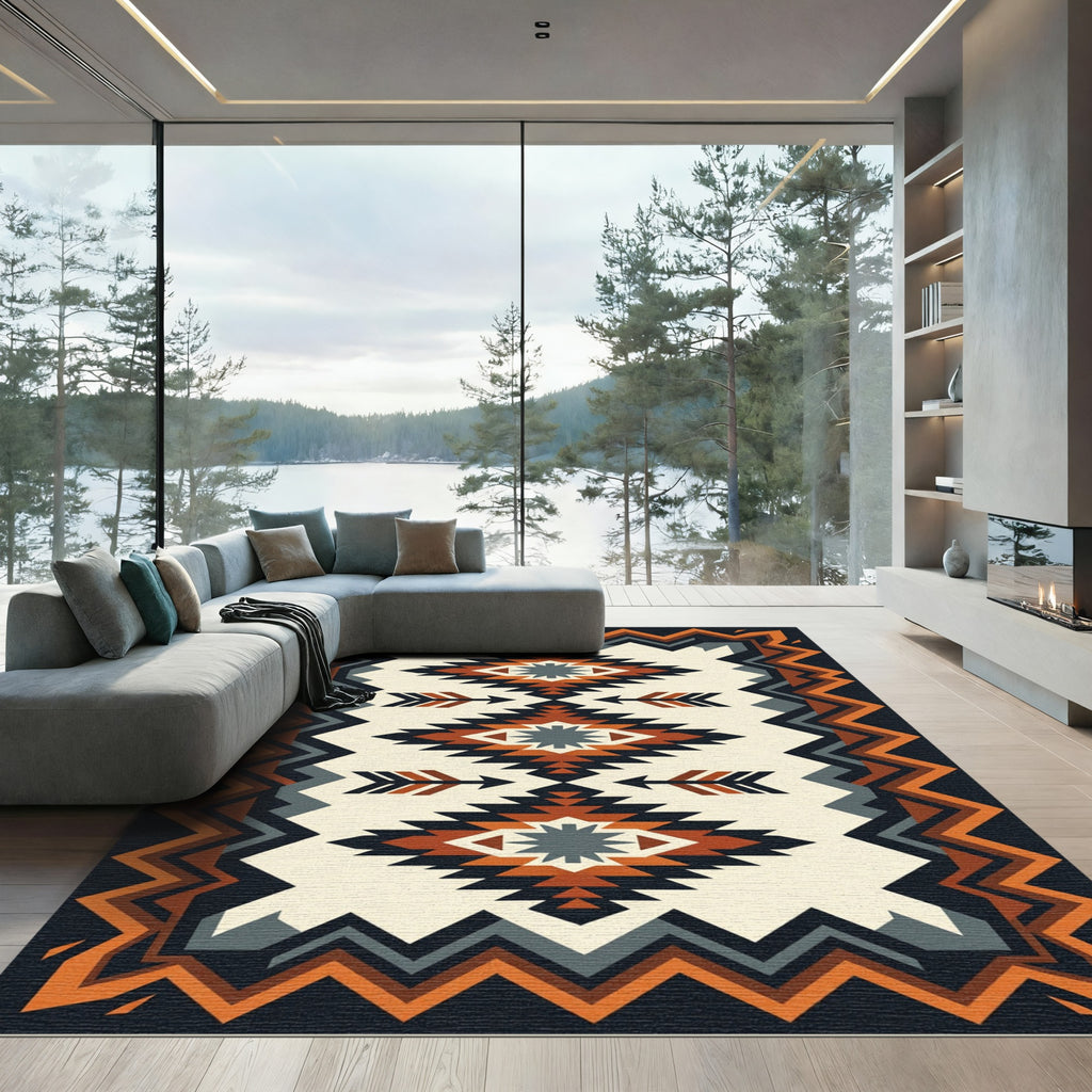 Bold Orange Geometric Arrow Rug