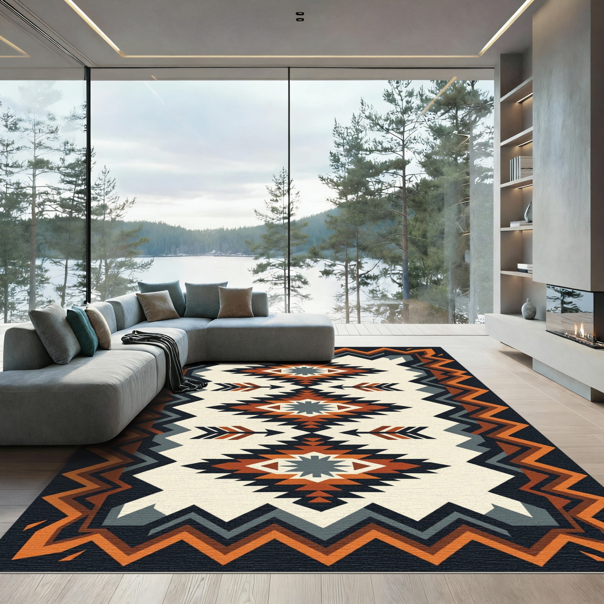 Bold Orange Geometric Arrow Rug