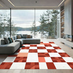 Geometric Terracotta Checkerboard Abstract Grid Rug