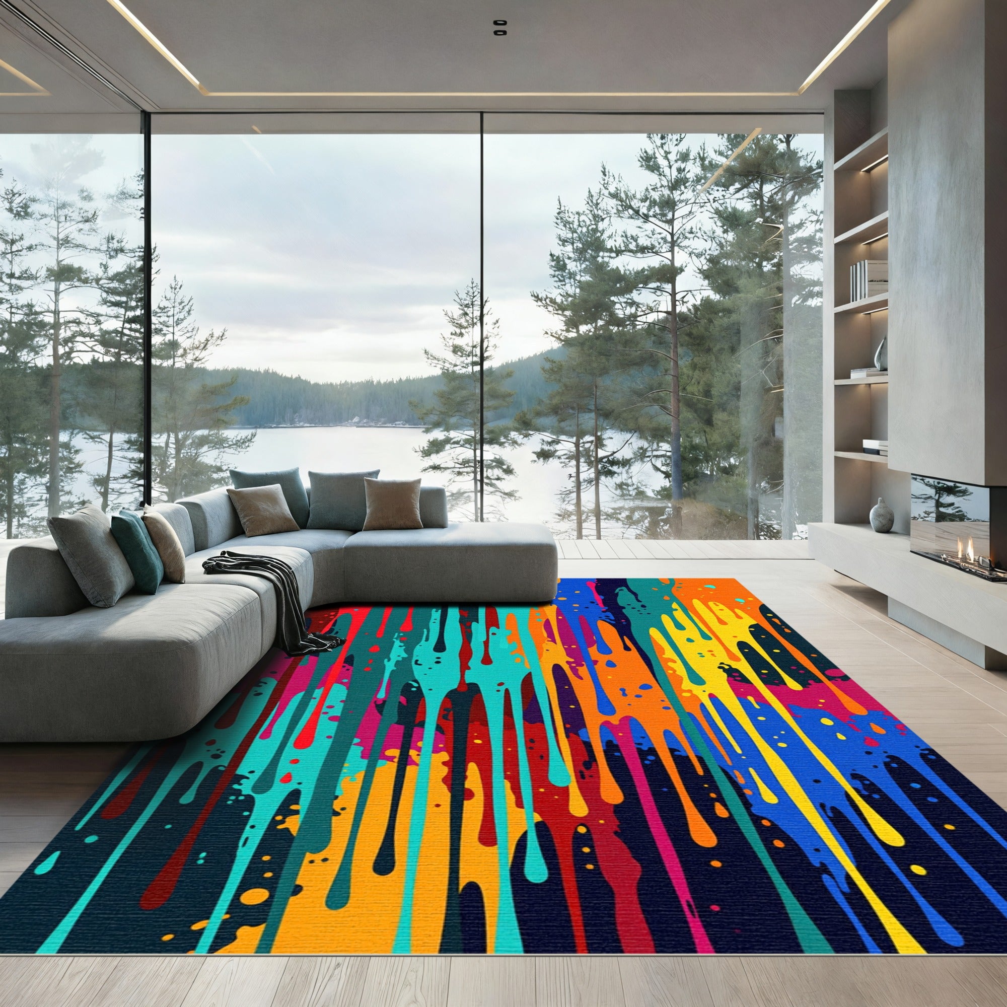 Vibrant Dripping Paint Abstract Rug