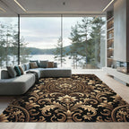 Ornate Golden Filigree Damask Scroll Rug