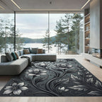 Ornate Monochrome Floral Vine Rug