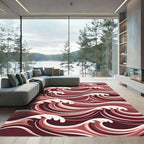 Deep Red Swirling Ocean Waves Rug