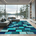 Aqua Blue Brick Relief Composition Rug