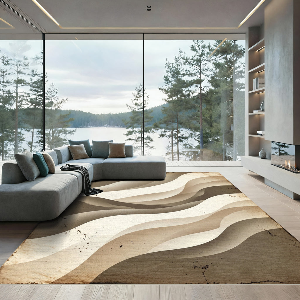 Vintage Beige Abstract Flowing Wave Rug