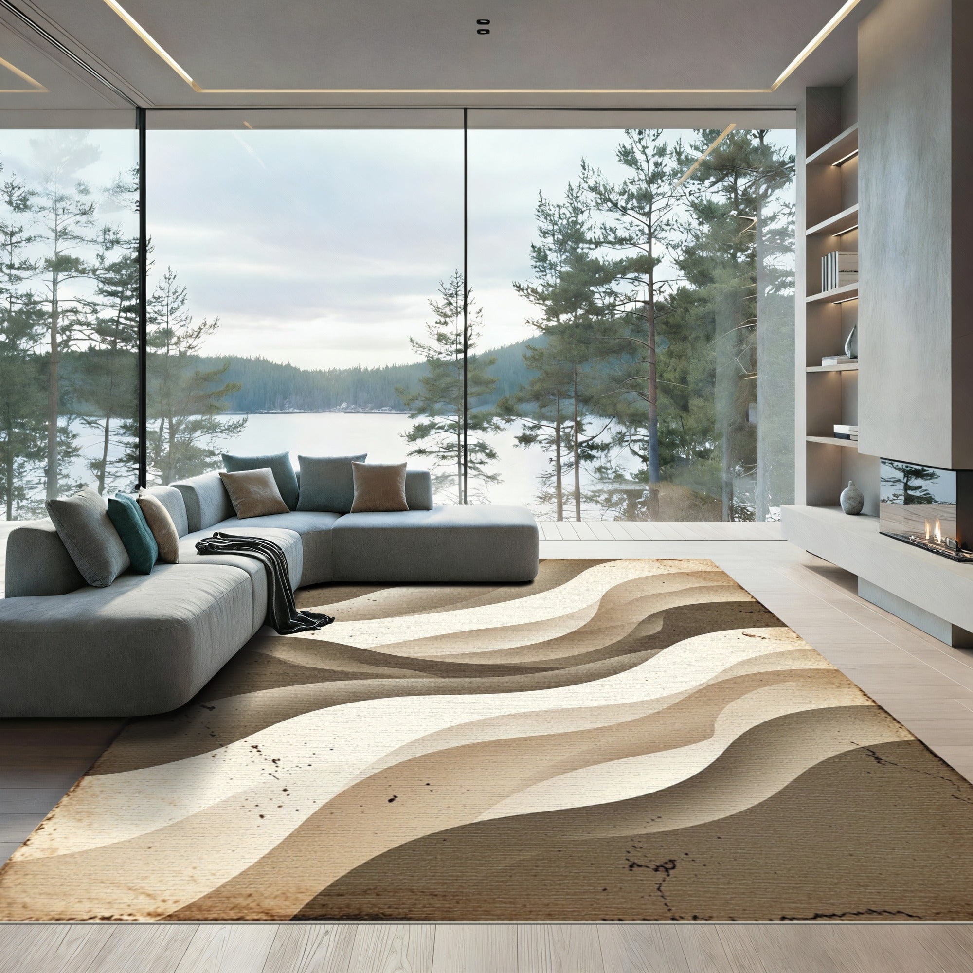 Vintage Beige Abstract Flowing Wave Rug