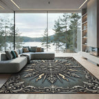Ornate Silver Medallion Slate Sunburst Rug